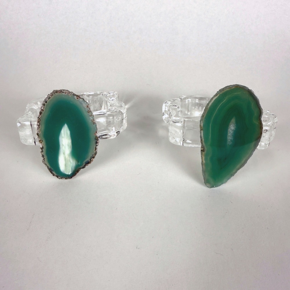 Rablabs Aleotto Brazilian Agate Napkin Rings Set of 2 Grass Green w Box